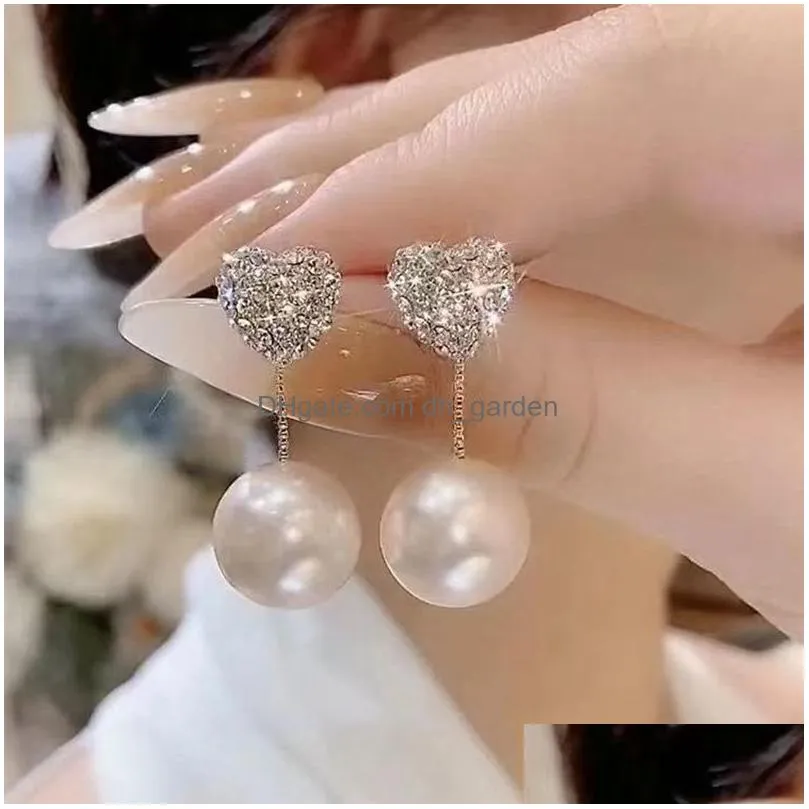 Stud Fashion Zircon Flower Stud Earrings For Women Shiny Crystal Imitation Pearl Earring Bridal Wedding Party Jewelry Drop D Dhgarden Oto1R