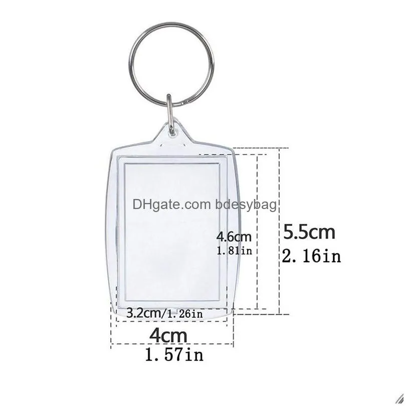 acrylic clear blank photo insert keyrings picture frame keychain rectangle blank insert with ring for diy gift lx5271