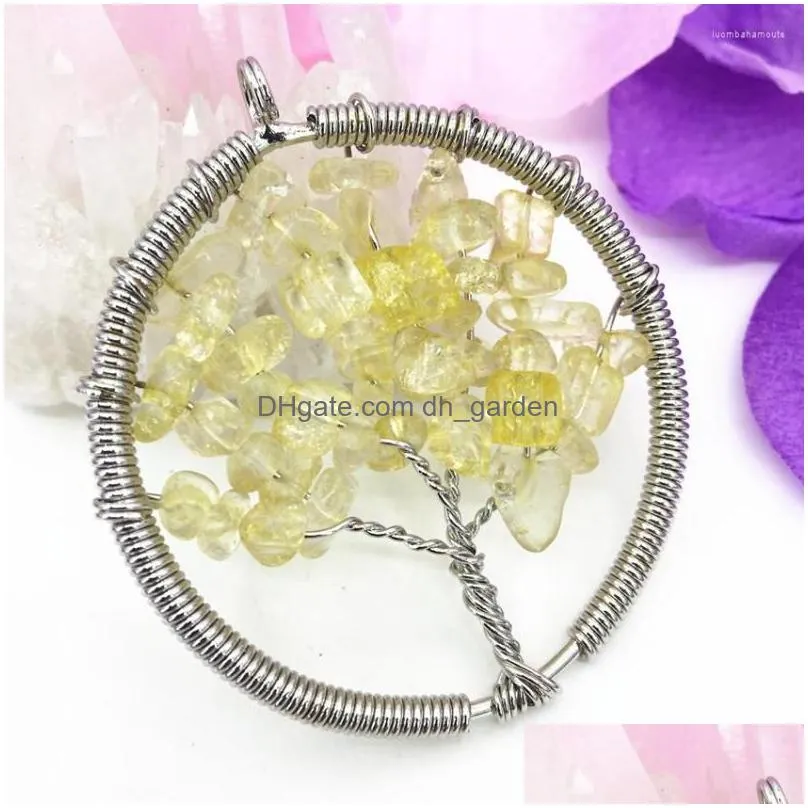 pendant necklaces delicate handmade 50mm yellow crystal irregular chip gravel round silvercolor health lucky energy women jewelry