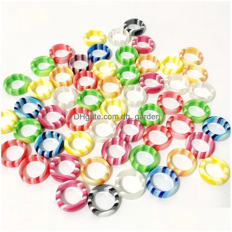 bulk lots 50pcs rainbow resin rings mix cute cartoon arylic charm gift girl ladies party jewelry wholesale