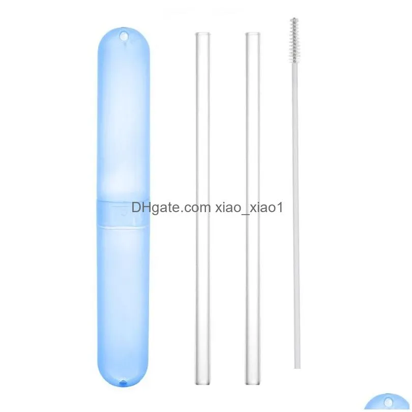 Drinking Straws Sts 1 Set Reusable Transparent Glass Straight Bent With Clean Brush Plastic Box Wedding Party Supply Drop Delivery H Dh0G5