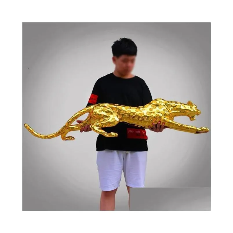  modern abstract gold panther sculpture geometric leopard statue wildlife decorative objects gift craft ornament accessories