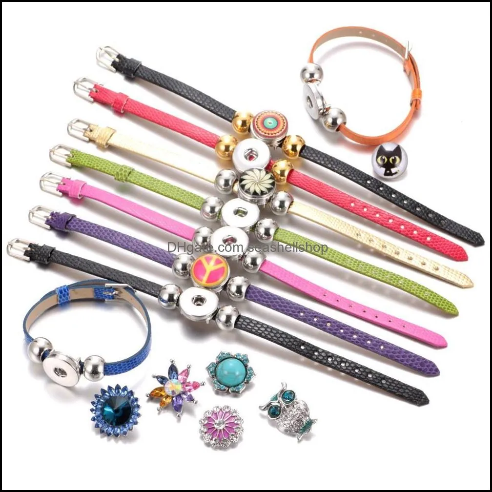 snap button 18mm jewelry pu leather diy armband 18mm snap button bracelet snap leather bracelet