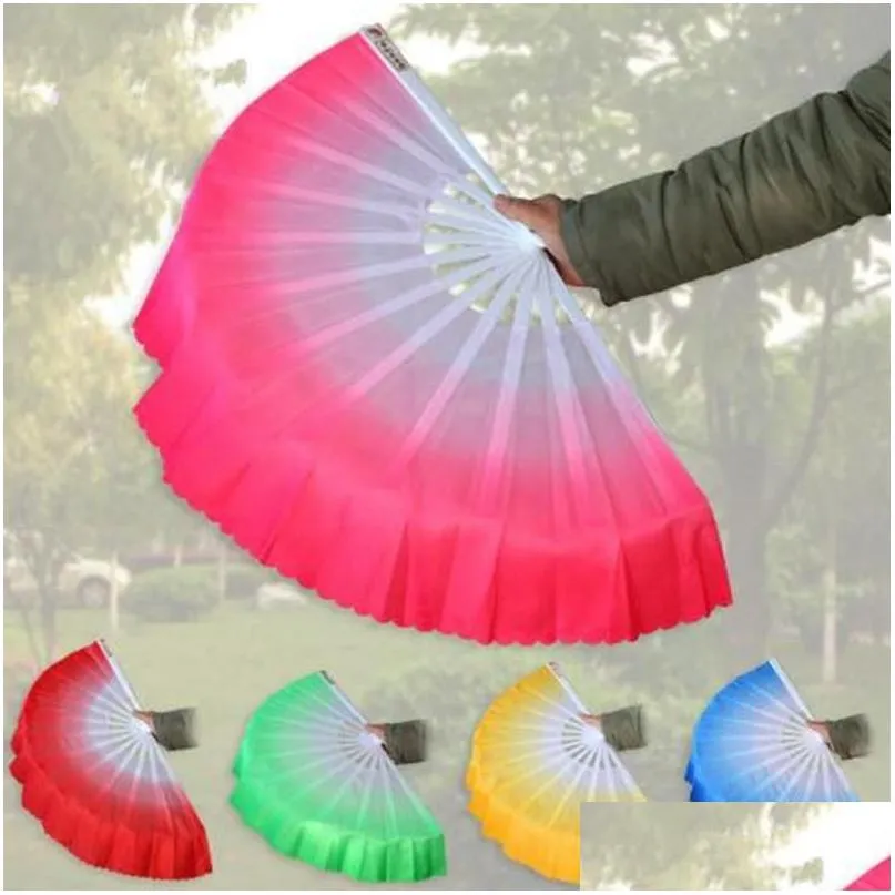 dance fans fashion gradient color chinese real silk dance veil fan kungfu belly dancing fans for wedding party gift favor 15pcs