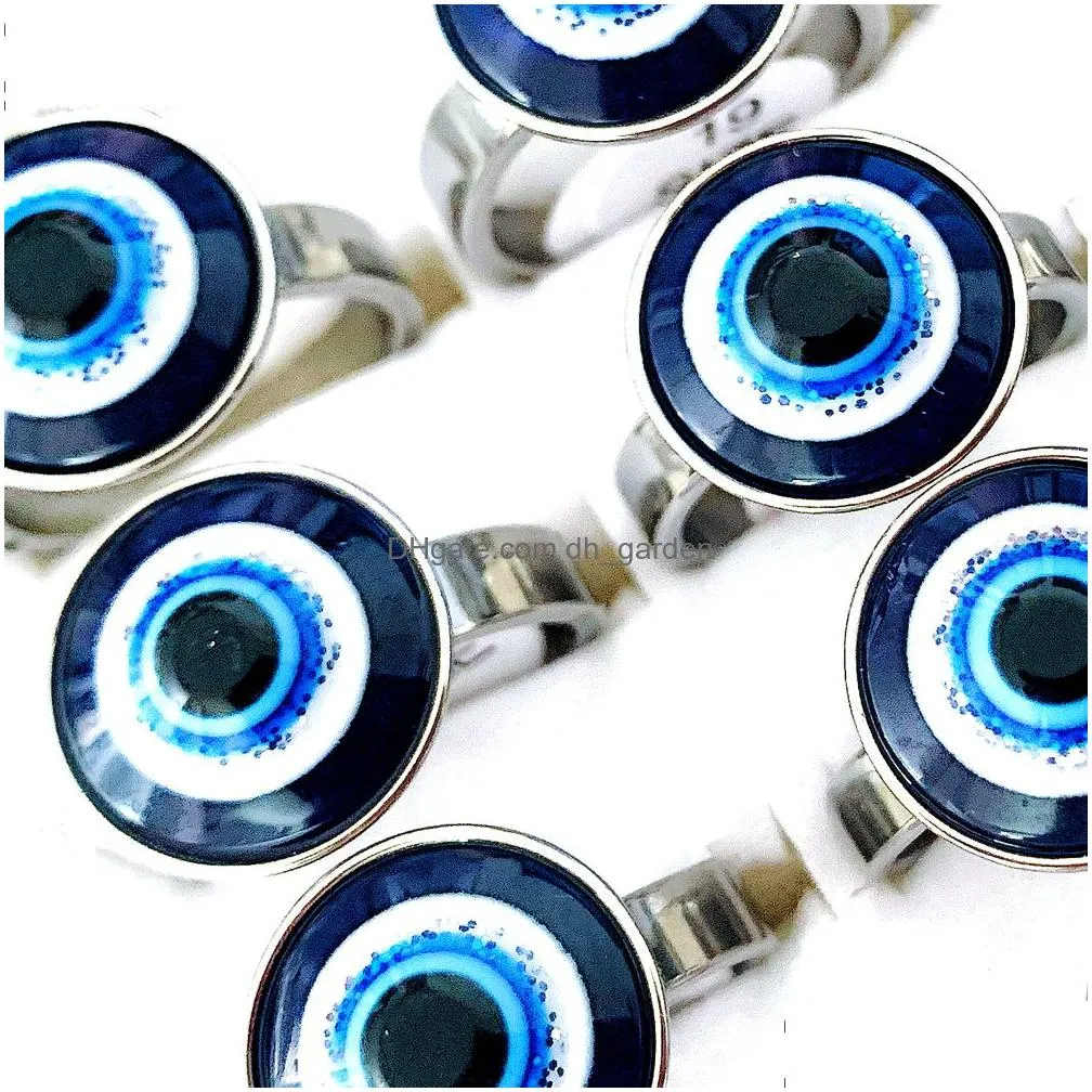 wholesale 30pcs silver devils eye stainless steel rings gothic eyeball women men punk vintage charm jewelry