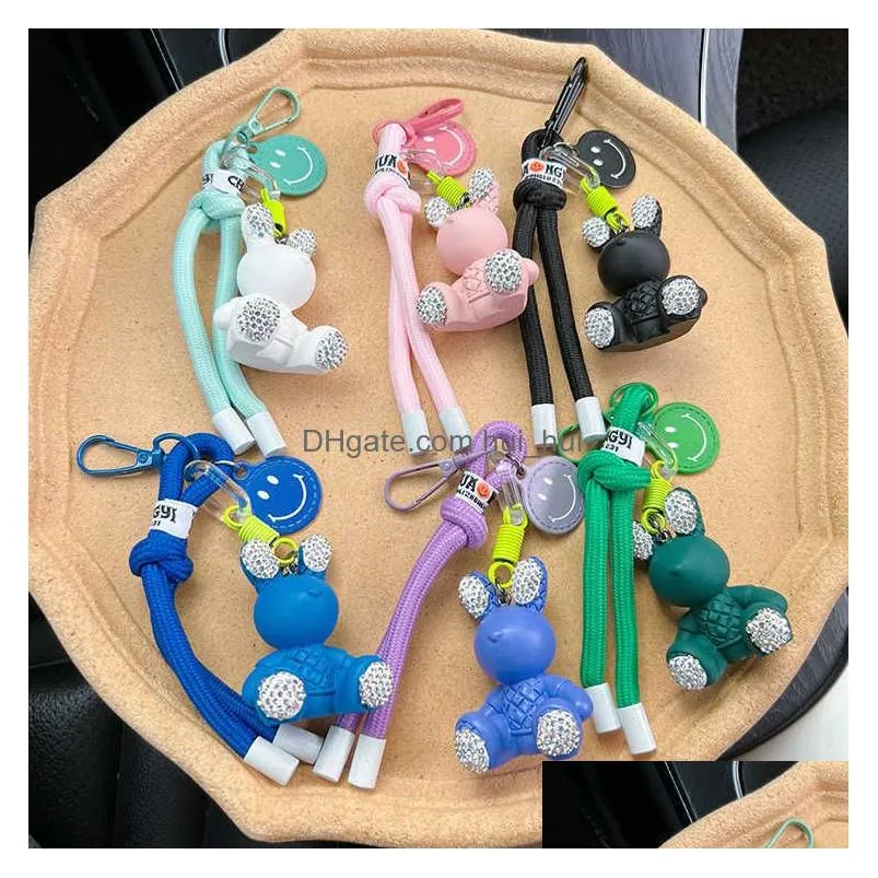 summer braid rope diamond rabbit keychain cute candy color vehicle key chain package pendant gift