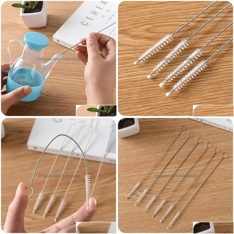 stainless steel straw cleaning brush brushes 175mm 200mm 240mm nylon straw brush drinking pipe tube cleaner baby bottle clean tools wholesale