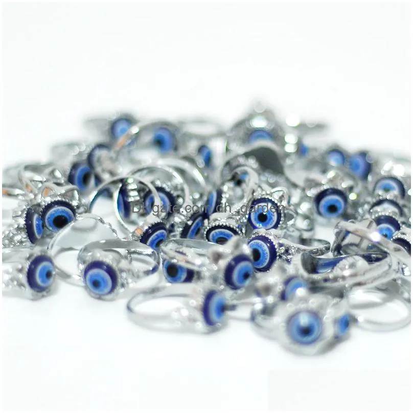 wholesale 50pcs blue devils eye alloy rings mix charm punk goth gift turkish eye women men jewelry