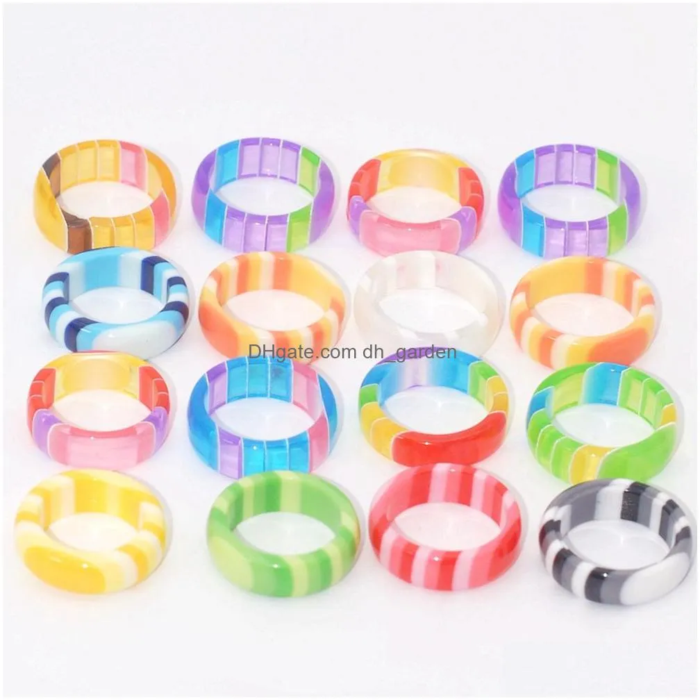 bulk lots 30pcs teenage cute rainbow resin acrylic rings mix color women girls sweet charm finger accessories party lover gifts jewelry size 1618