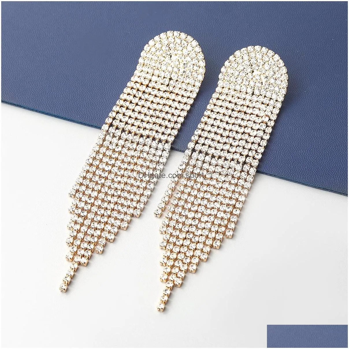 europe fashion jewelry full diamond tassels earrings exaggerated geometric chain tassels long earrings