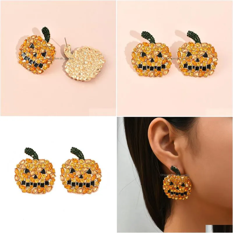 charm european and american crossborder new personality hiphop trend horror halloween orange pumpkin ghost ear jewelry