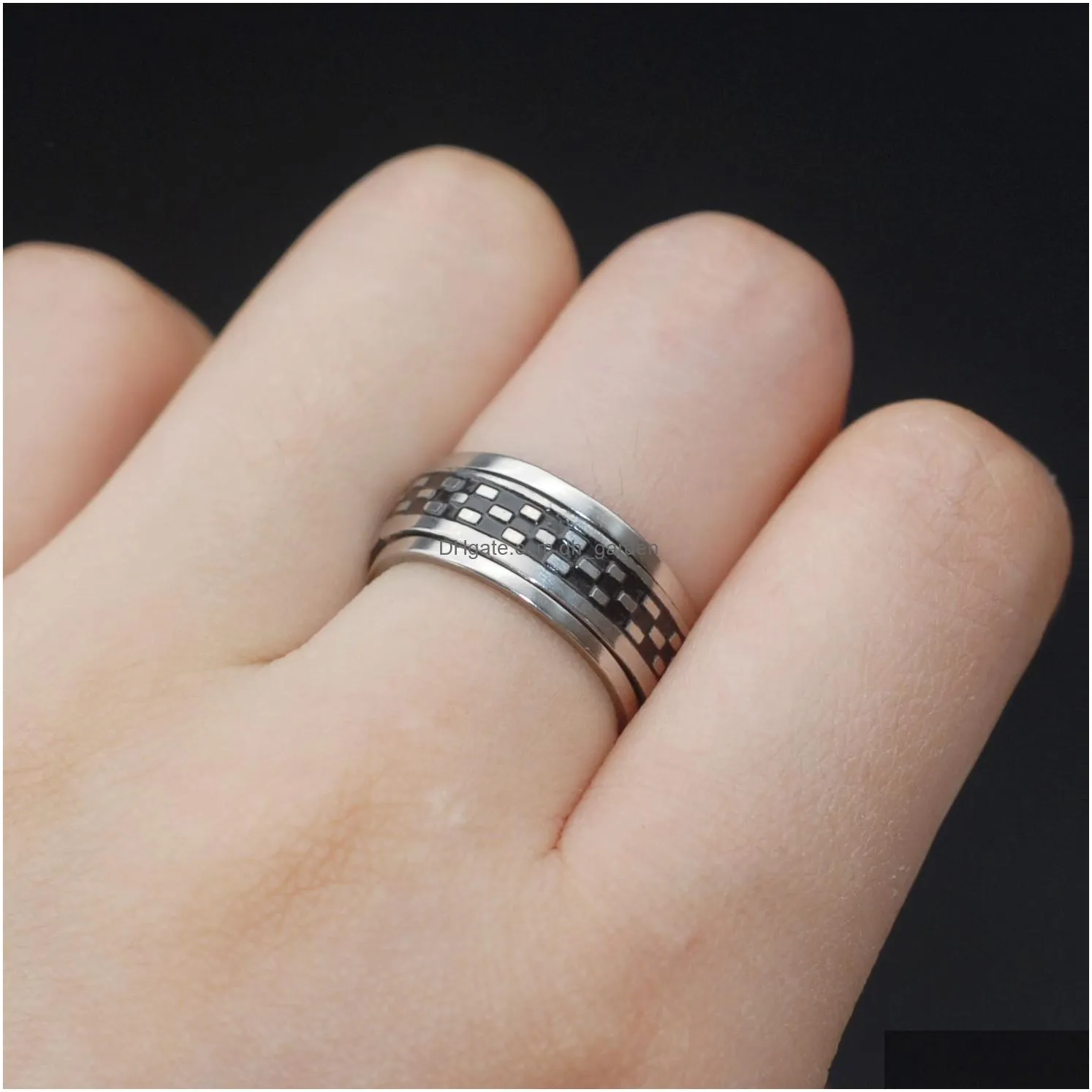 bulk lots 30pcs multistyle fashion black band rotating rings size 1721 men women personality gifts jewelry punk rock hip hop accessories no fade