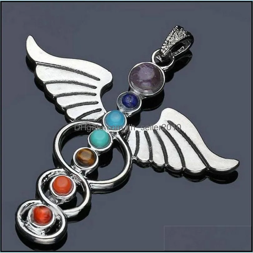 wholesale natural crystal gemstone pendant seven chakra religious pendants alloy inlaid gemstone 012 174 r2