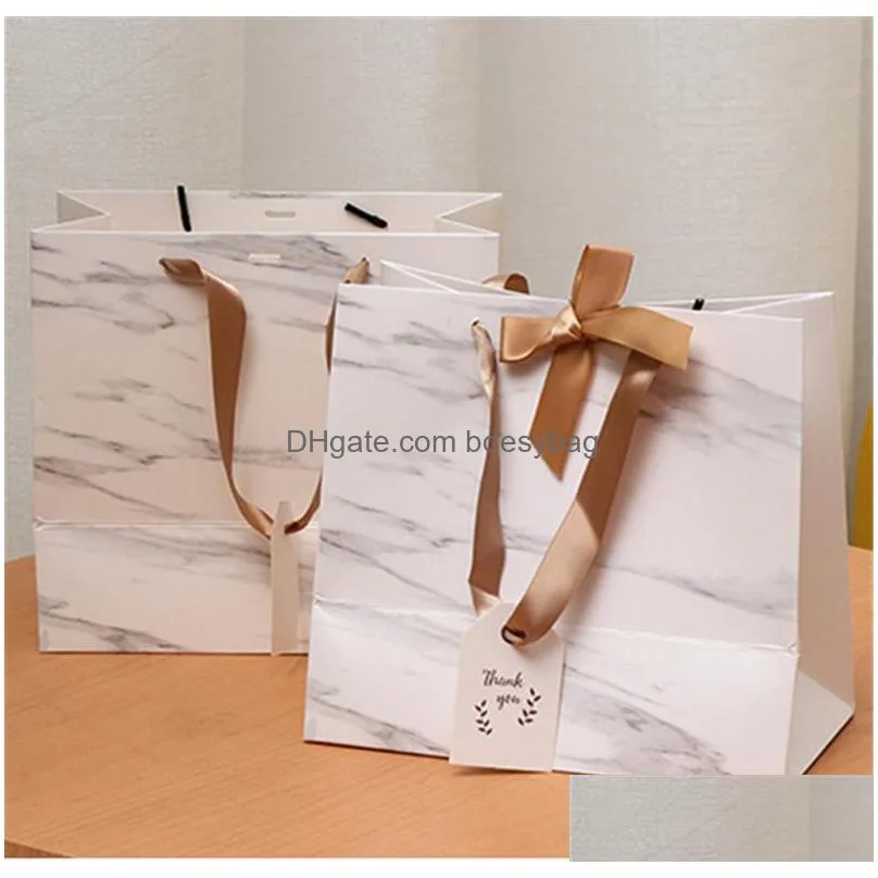 marble paper gift bags garment holiday gifts portable shopping bag business packing wedding party decoration ct0352