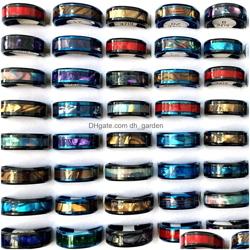 bulk lots 24pcs fashion abalone shell stainless steel rings mix women men party cool gifts charm jewelry