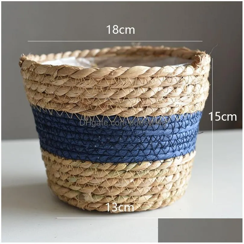 Storage Baskets Handmade Storage Baskets Rattan Natural Plant Woven Basket Holder Lining Planter Pots Flowerpot Organizer Drop Deliver Dhpby