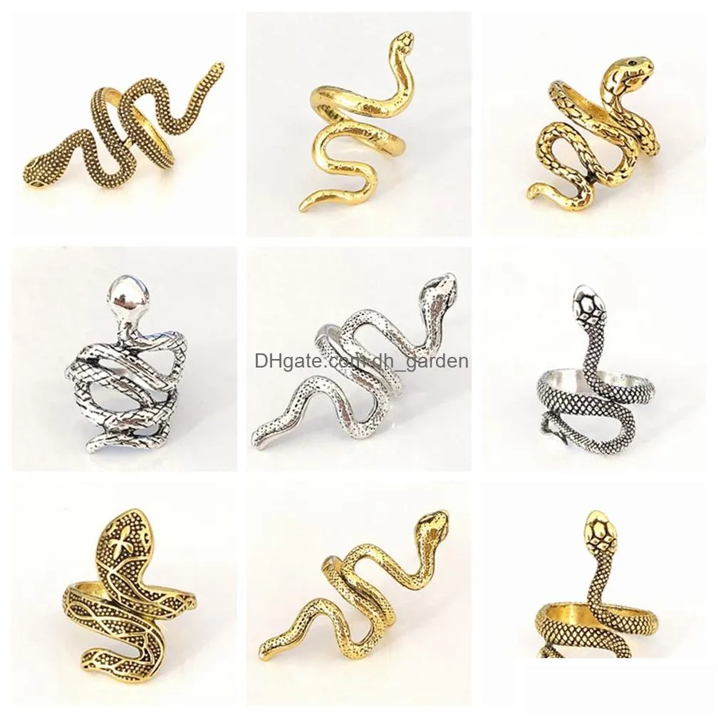 bulk lots 30pcs gold silver multistyle snake band rings mix desgin cool alloy charm men women party gifts vintage jewelry