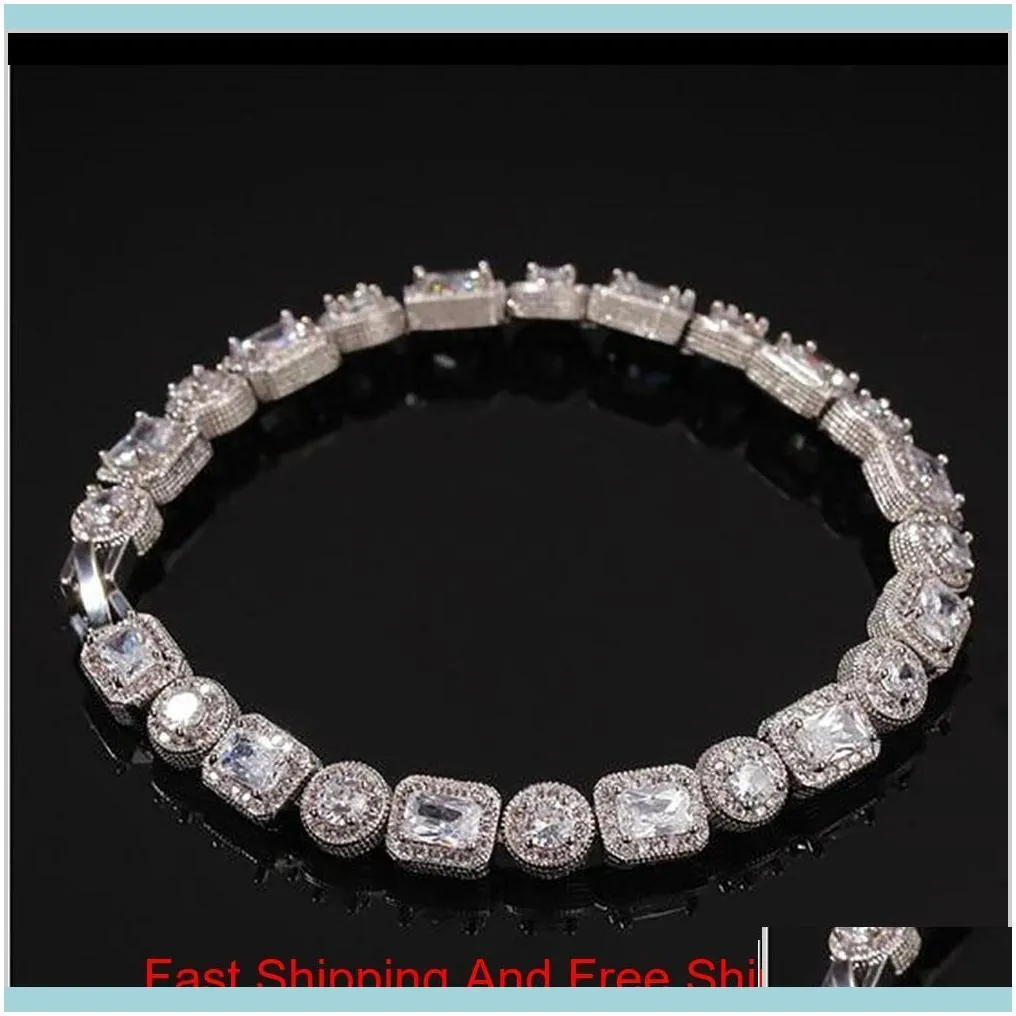 men square round mixed diamonds bracelet bling tenns bracelet gold silver 8inch 8mm simulate dimonds bangles braceles r0vkj ay6ss
