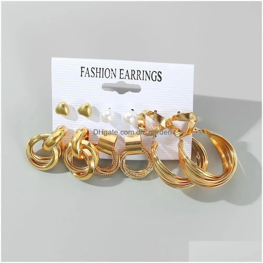 Dangle & Chandelier Fashion Exaggerated Gold Color Metal Pearl Earrings For Women Geometric Twisted Vintage Hoop Earring Jew Dhgarden Ot5Gj