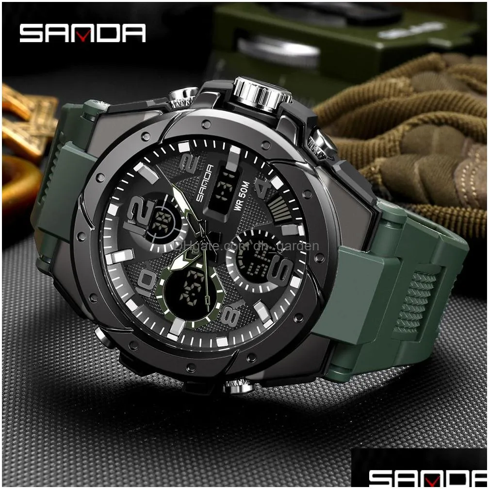 Wristwatches Top Luxury Watches Men Military Army Mens Watch Waterproof Sport Wristwatch Dual Display Male Relo Mascino Drop Dhgarden Ot1Q3