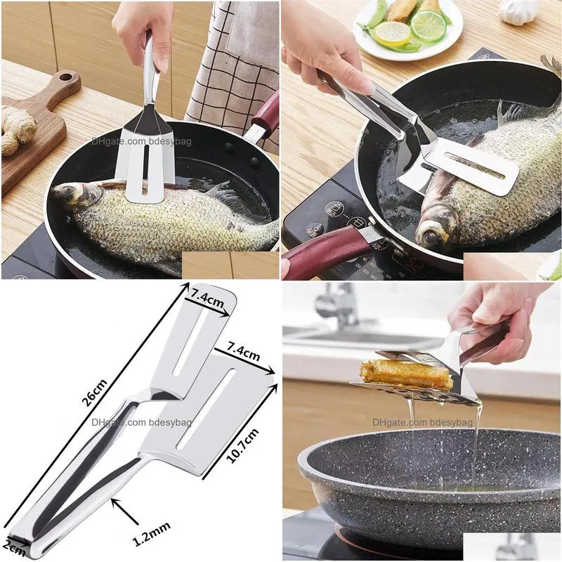 household stainless steel steak clip frying fried fish shovel pizza barbecue grilling tong kitchen clamp cooking tools lx4917