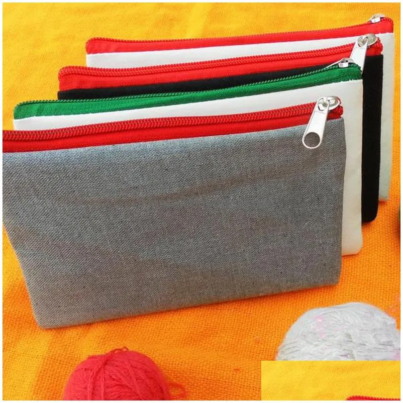 colorful blank canvas zipper pencil cases pen pouches cotton cosmetic bags makeup bags mobile phone clutch bag organizer lx0562