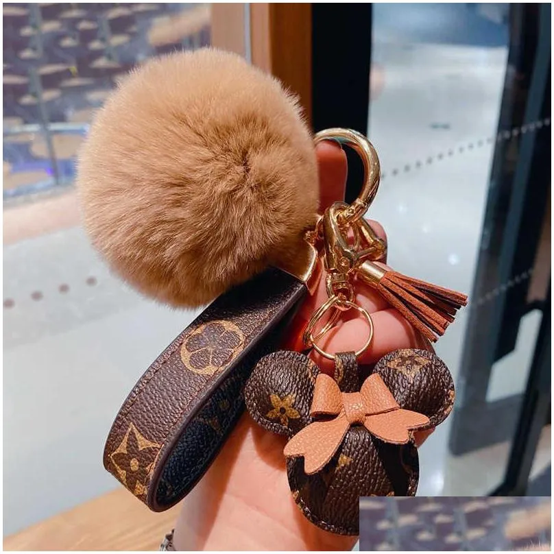 mouse design car keychain favor flower bag pendant charm jewelry keyring holder for men gift fashion pu leather animal key chain