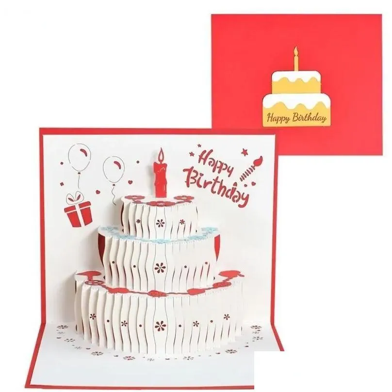 ups greeting cards 3d happy birthday cake popup gift for kids mom with envelope handmade gifts