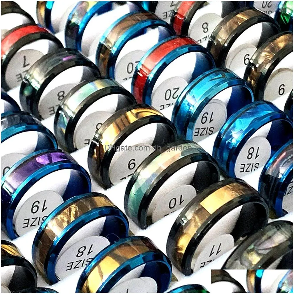 bulk lots 24pcs fashion abalone shell stainless steel rings mix women men party cool gifts charm jewelry