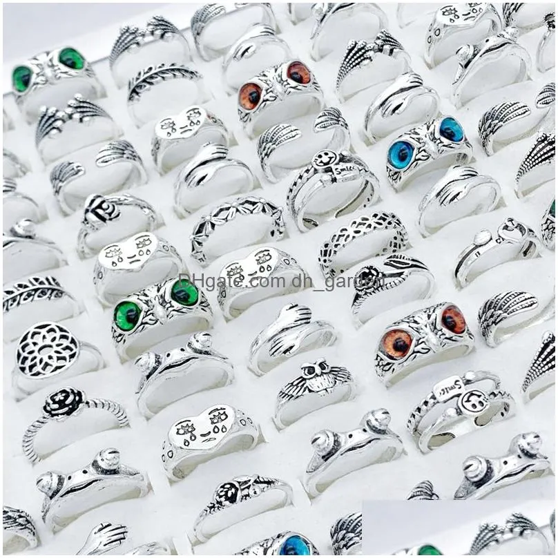wholesale 50pcs silver rose frog owl wing antique band rings mix for multi style women men girl charm party gifts jewelry
