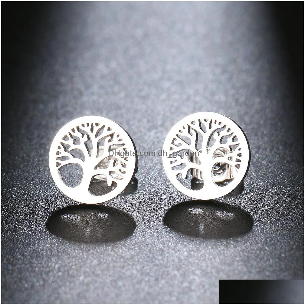 Stud Stainless Steel Earrings Vintage Fortune Tree Fashion Stud Classic Simple Earring For Women Jewelry Wedding Drop Delive Dhgarden Otbmw