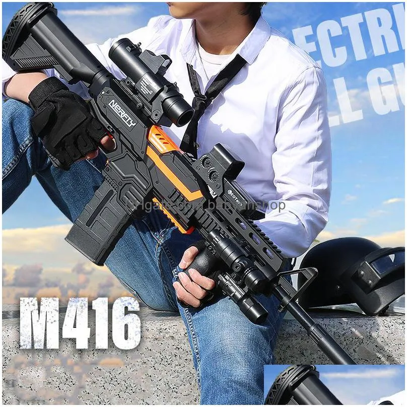 m416 electric automatic eva soft foam bullet toy gun pistol blaster military shooting launcher for adults children cs fighting outdoor