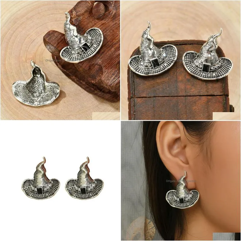 charm european and american style alloy retro witch hat ear pin simple wild clothing accessories halloween earrings female