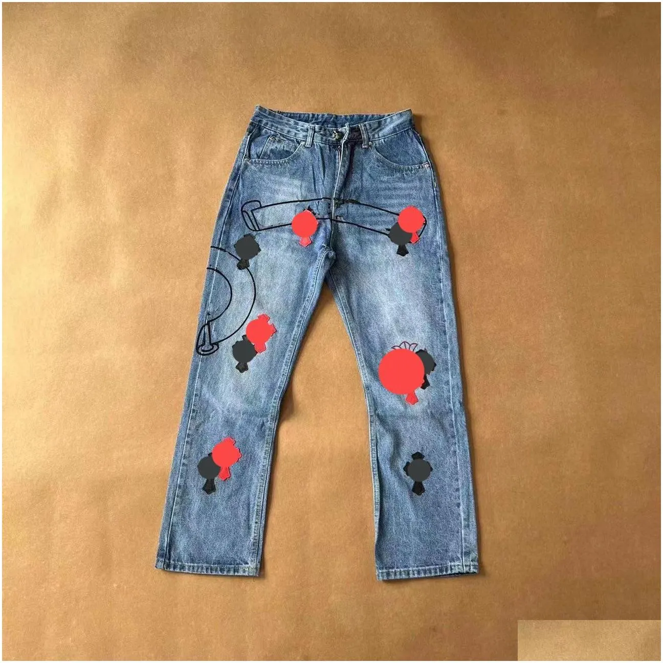 2023 Mens Jeans Designer Make Old Washed Jeans Chrome Straight Trousers Heart Prints for Women Men Casual Long Style Blue Black chromees hearts Purple Jeans