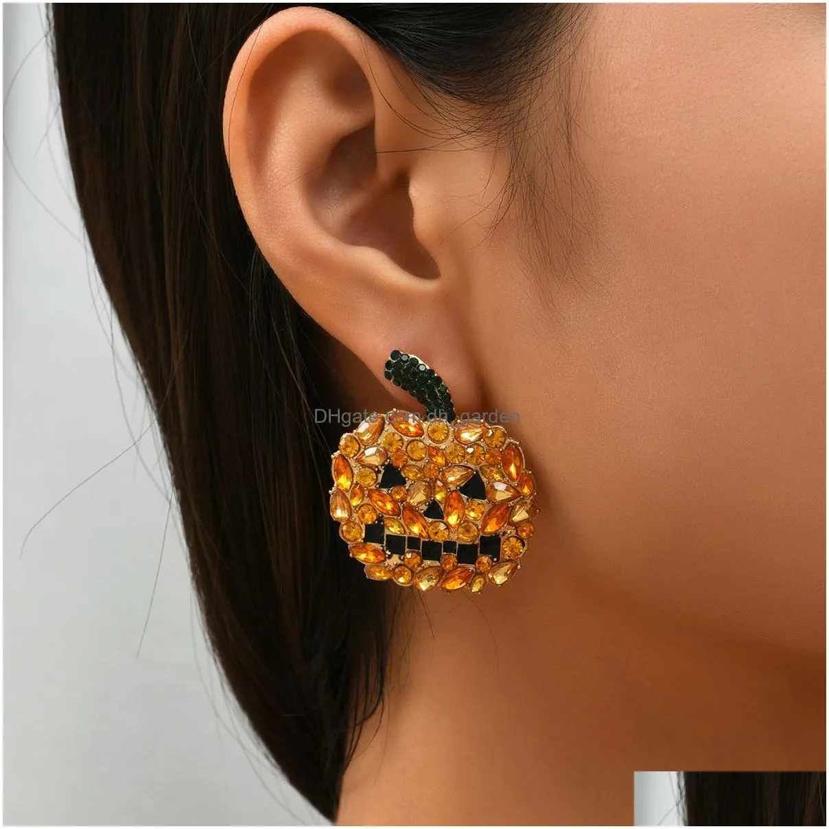 charm european and american crossborder new personality hiphop trend horror halloween orange pumpkin ghost ear jewelry