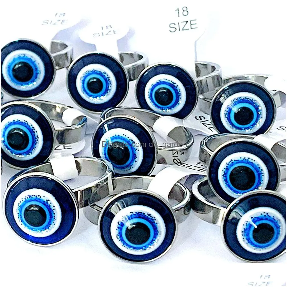 wholesale 30pcs silver devils eye stainless steel rings gothic eyeball women men punk vintage charm jewelry