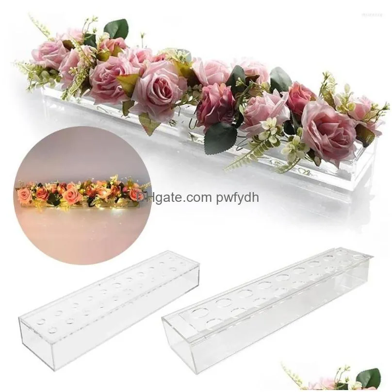 vases 22 holes clear acrylic flower vase rectangular for dining table wedding decoration rose gift box with light desktop home decor