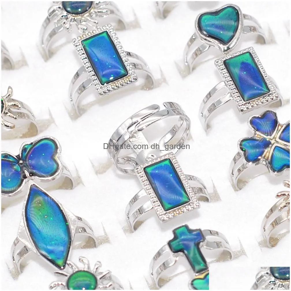 bulk lots 30pcs teenage cute vintage mood rings style mix geometry sun butterfly women kids design adjustable temperature changing color gifts accessories