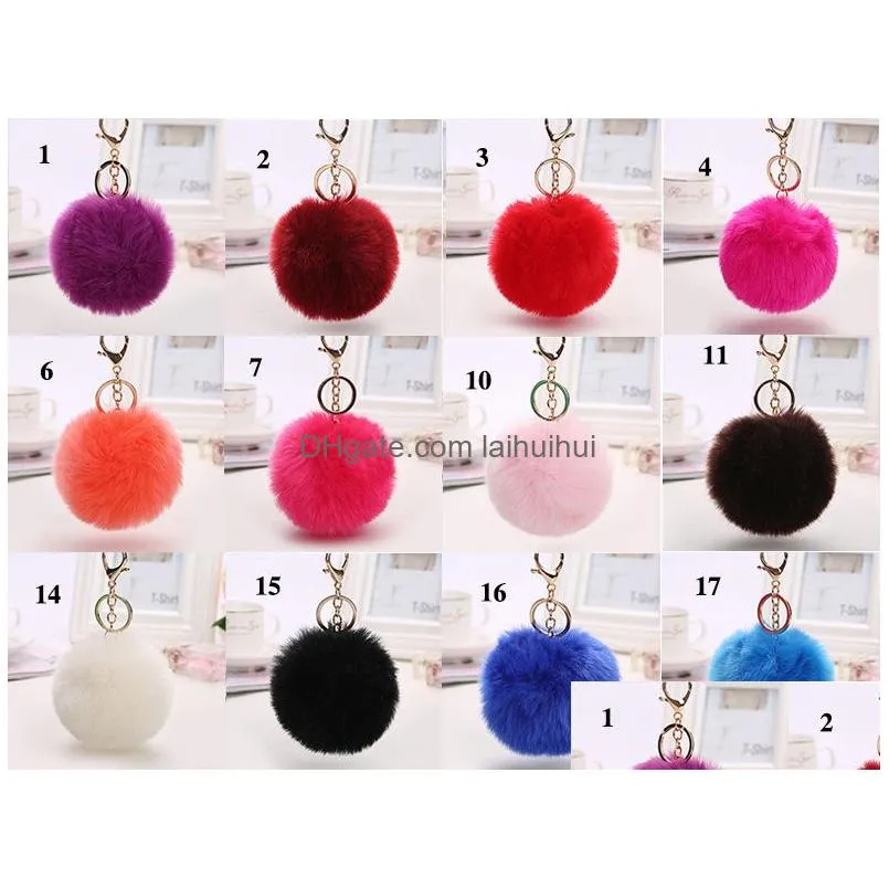 2017 lovely 8cm rabbit fur ball plush key chain round ball fluffy toy keychain hairy car key ring bag pendant car keychain c041