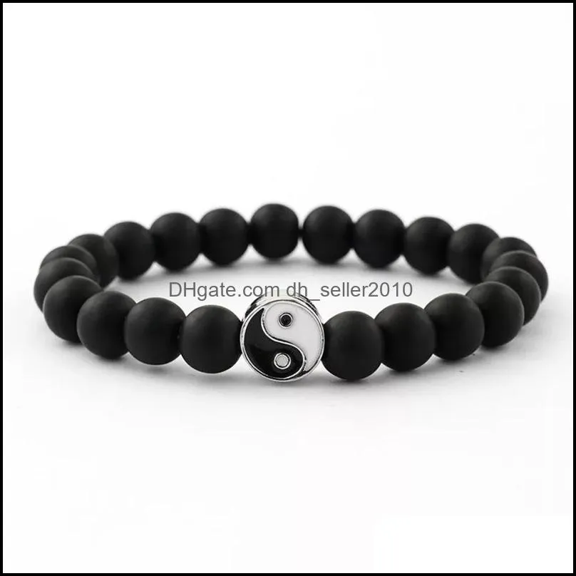 yin yang beaded bracelets strands for men lucky couple bracelet women black white onyx stone beads pulsera bangle jewelry c3