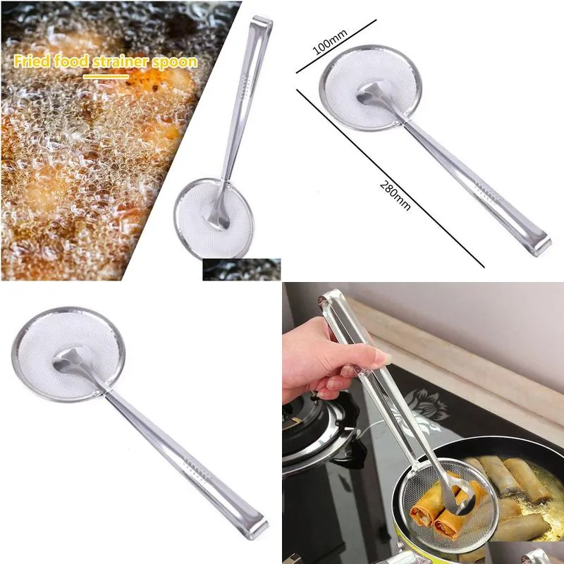 Fruit Vegetable Tools Oil Frying Clamp Filter Stainless Steel Spoon Vegetables Snack Fried Food Strainer for Household Kitchen Ornaments Filter Spoon