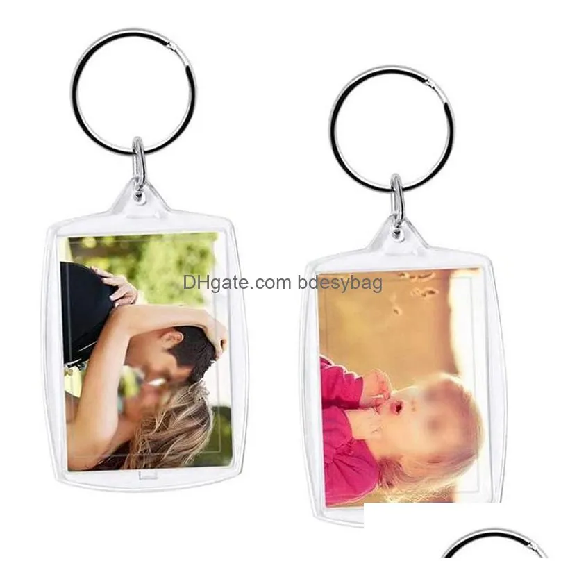 acrylic clear blank photo insert keyrings picture frame keychain rectangle blank insert with ring for diy gift lx5271