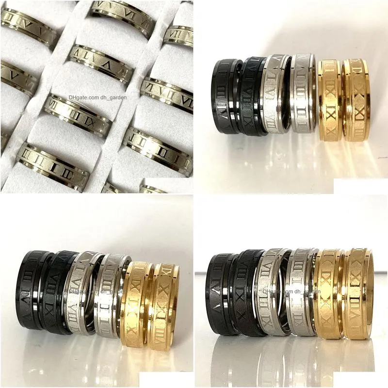 wholesale 36pcs roman numbers stainless steel couple rings silver black gold mix fashion party gifts women men jewelry