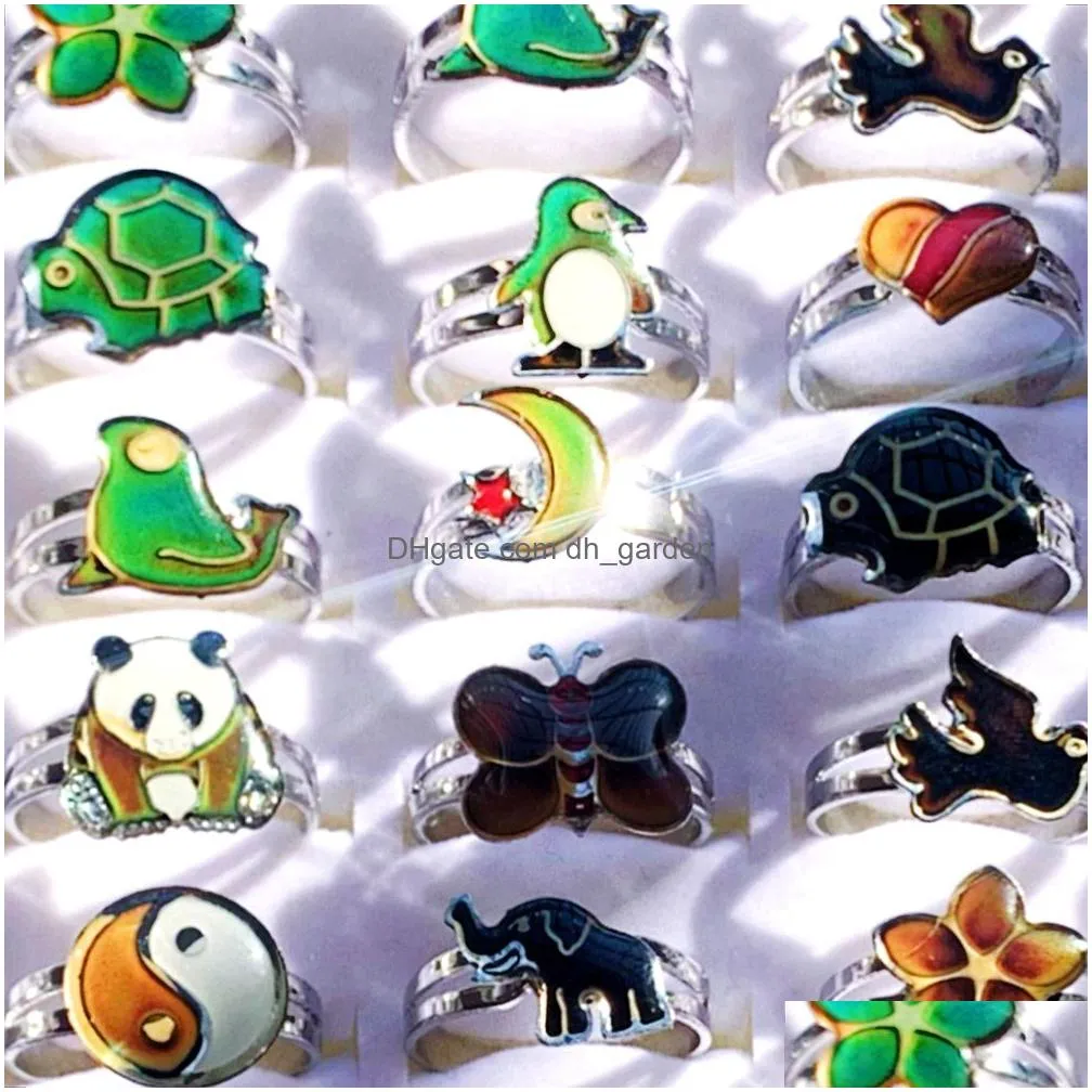 bulk lots 30pcs cute animals emotional mood color change rings mix fashion charm boy girl party gifts jewelry