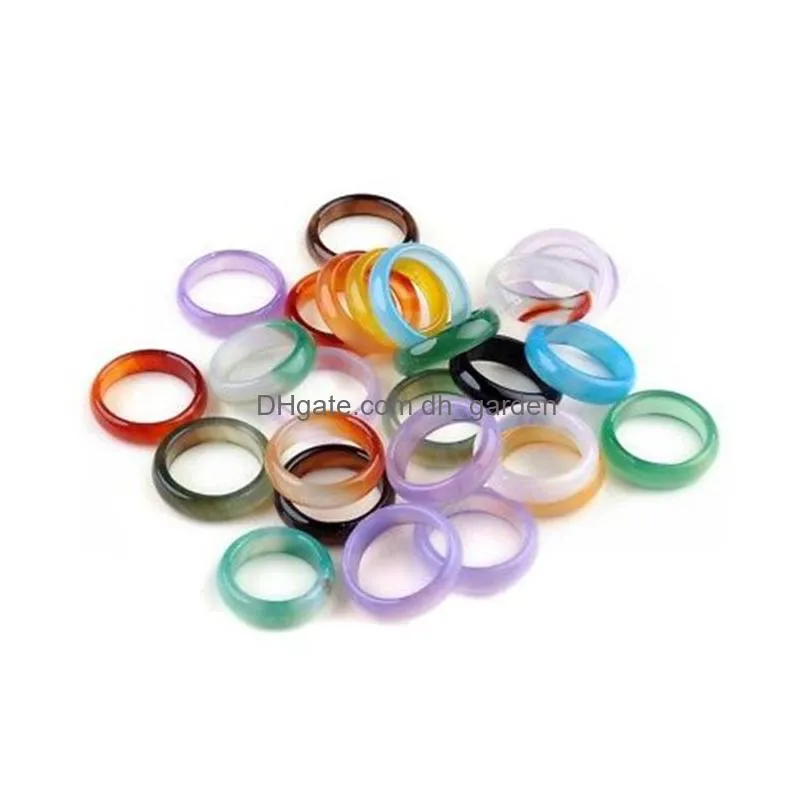 wholesale 50pcs 6mm 8mm agate rings fashion band jewelry multi color wedding stone ring for man women