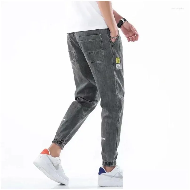 Men`S Jeans Mens Jeans Est Goods Baggy Dstring Waist Men Streetwear Elastic Cuff Kpop Clothes Casual Wide Leg Harajuku Gray Blue Drop Ottam