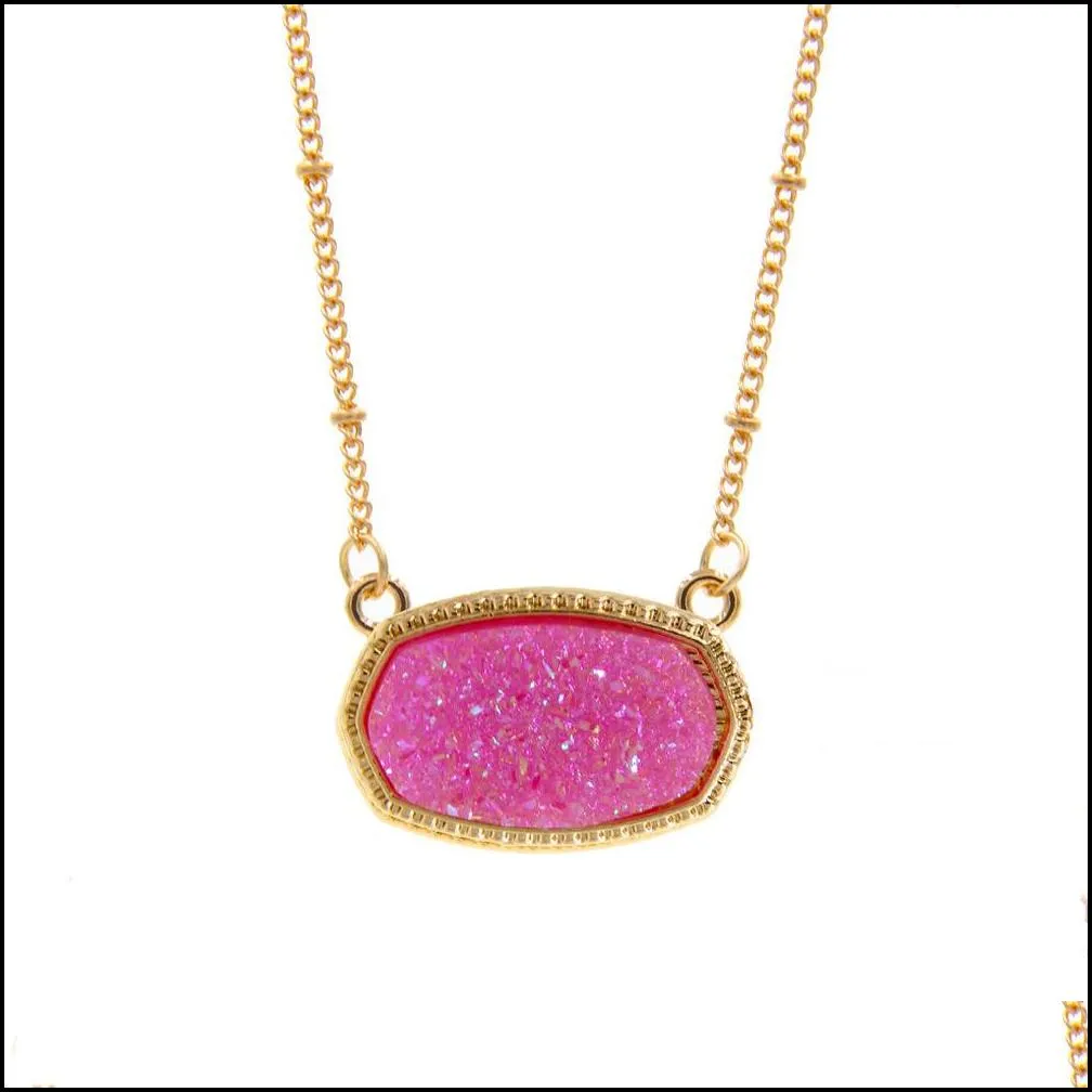  resin druzy drusy necklace oval hexagon gold plated collar jewelry for women party christmas gift