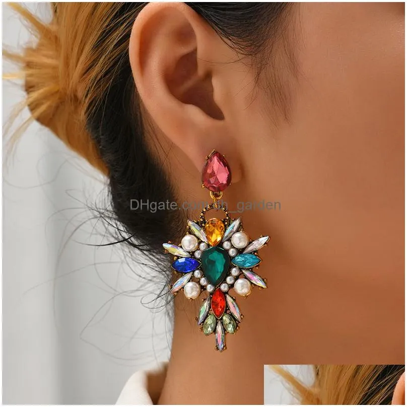 dangle crossborder hot european and american popular accessories fashion delicate earrings simple crystal glass diamond pearl drop