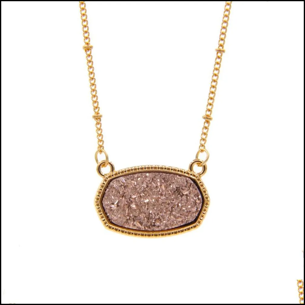  resin druzy drusy necklace oval hexagon gold plated collar jewelry for women party christmas gift