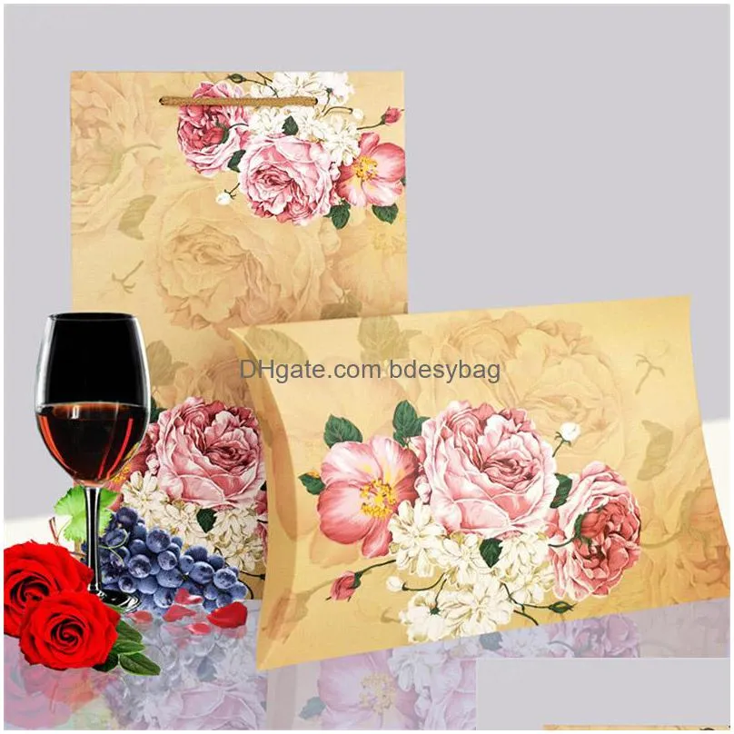 large peony flower box with bag gift box large kraft pillow boxes for scarf packaging pillow shape gift boxes for wedding lx1170